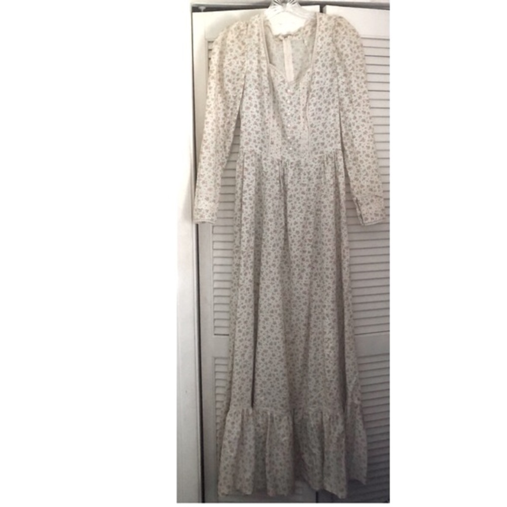 Vintage 70s Gunne Sax Cottage Core Prairie Boho Handcraft Floral Maxi Dress 6/8